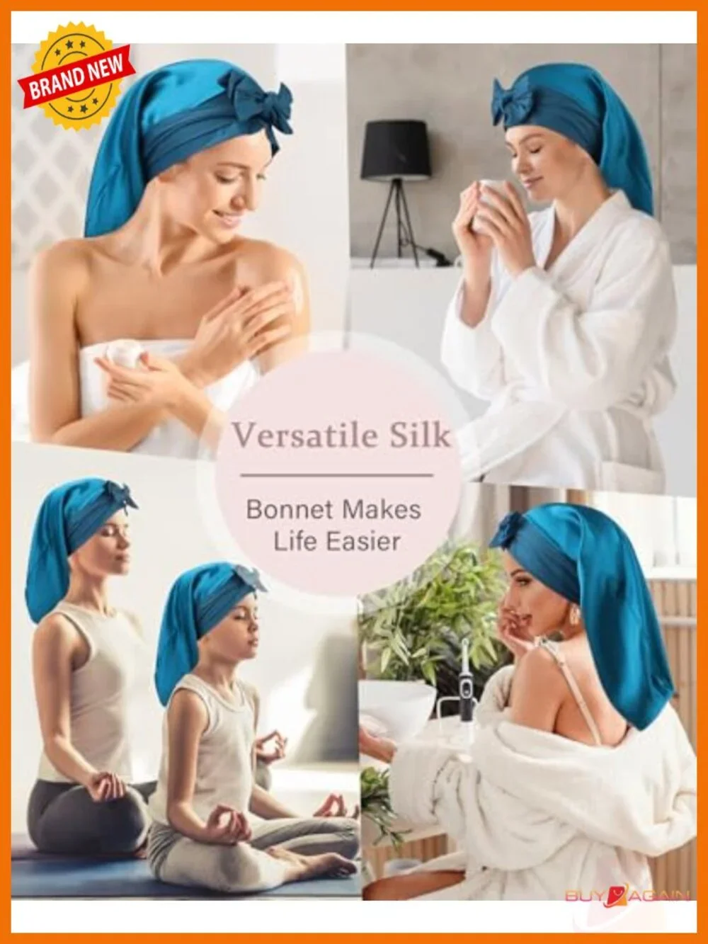 100% Mulberry Silk Sleep Bonnet for Long Hair Adjustable Night Cap